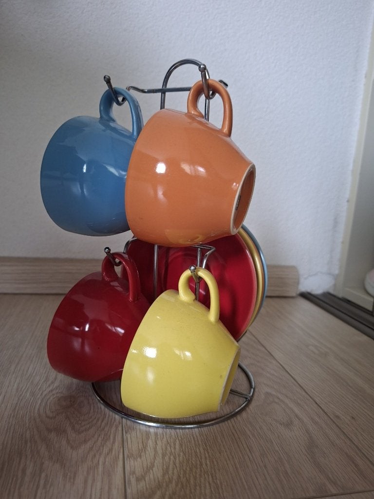 Set koffiekopjes op rekje, Ophalen, Overige typen, Zo goed als nieuw, Steen/keramiek