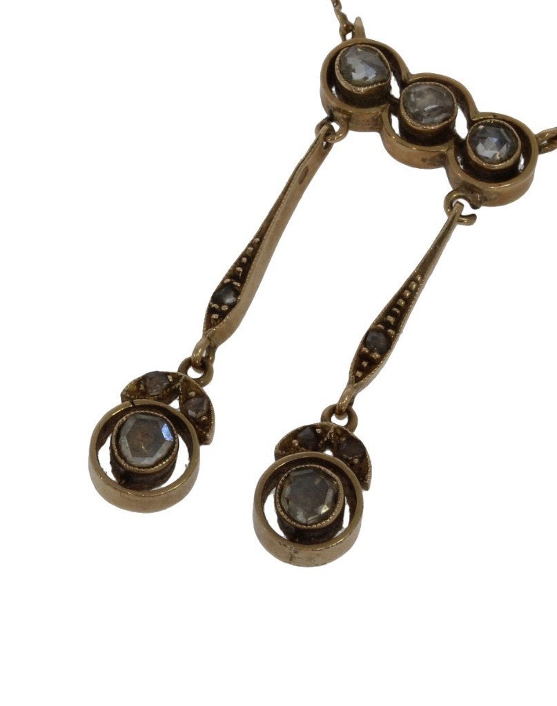 Diamant art deco antieke 14k gouden hanger en ketting dames, Verzenden, Goud, Ketting, Met edelsteen