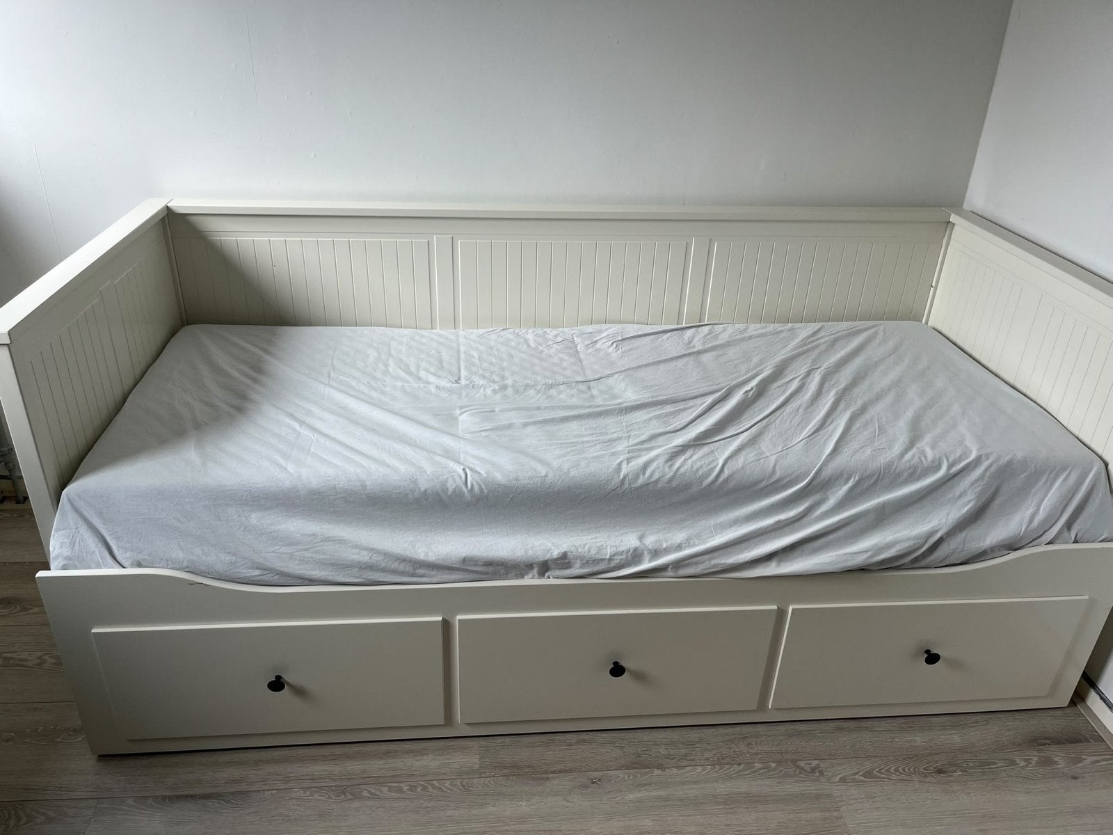 Ikea Hemnes bed met 3 lades en matrassen, Ophalen, Eenpersoons, Wit, 80 cm