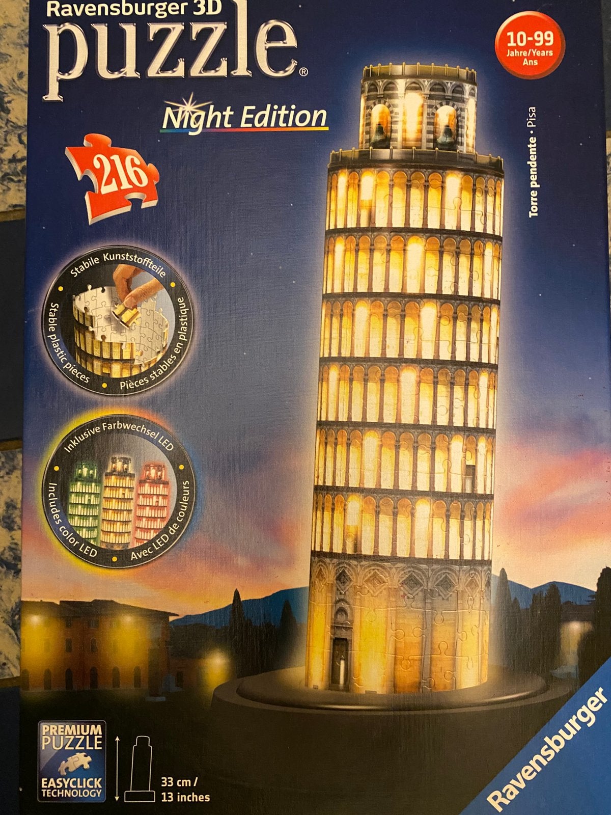 Ravensburger 3D puzzel toren van Pisa met verlichting, Ophalen of Verzenden, Minder dan 500 stukjes, Zo goed als nieuw, Rubik's of 3D-puzzel