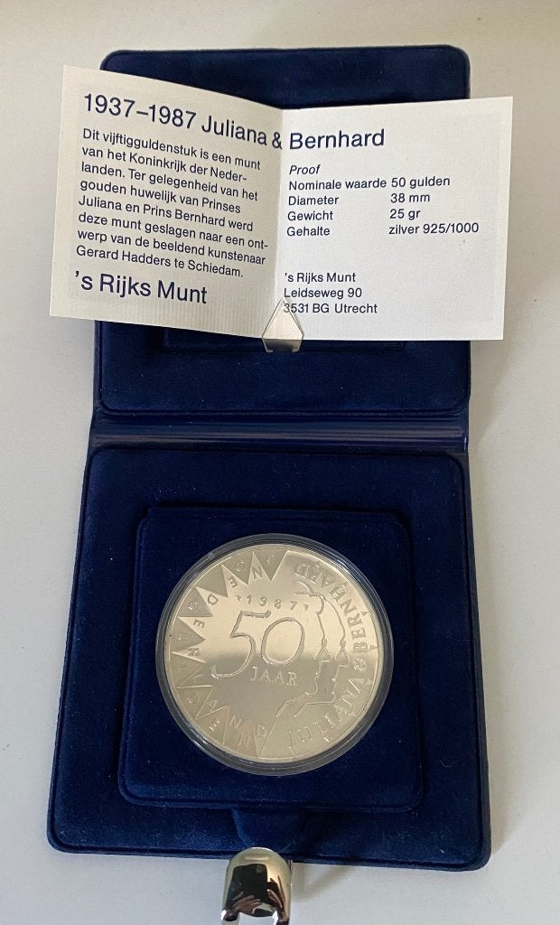 Zilveren 50 Gulden 1987 - Juliana & Bernhard (Proof + Doos)