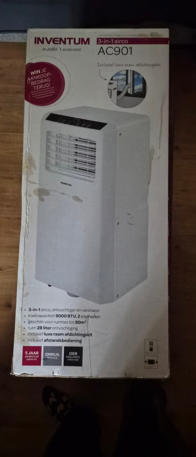 Inventum AC901 3-in-1 Mobiele Airco met Raamafdichtingskit, Ophalen, Nieuw, Koelen en Ontvochtigen, Afstandsbediening