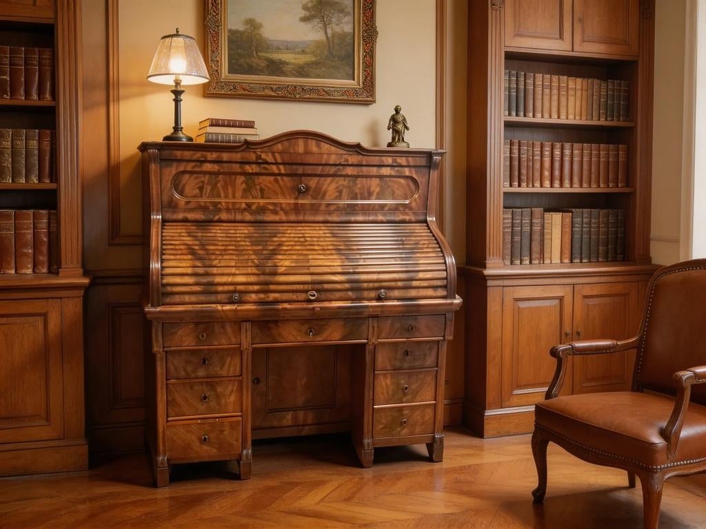 Antiek rolluikbureau, gerestaureerd, notenhout, ca. 1900, Antiek en Kunst, Ophalen