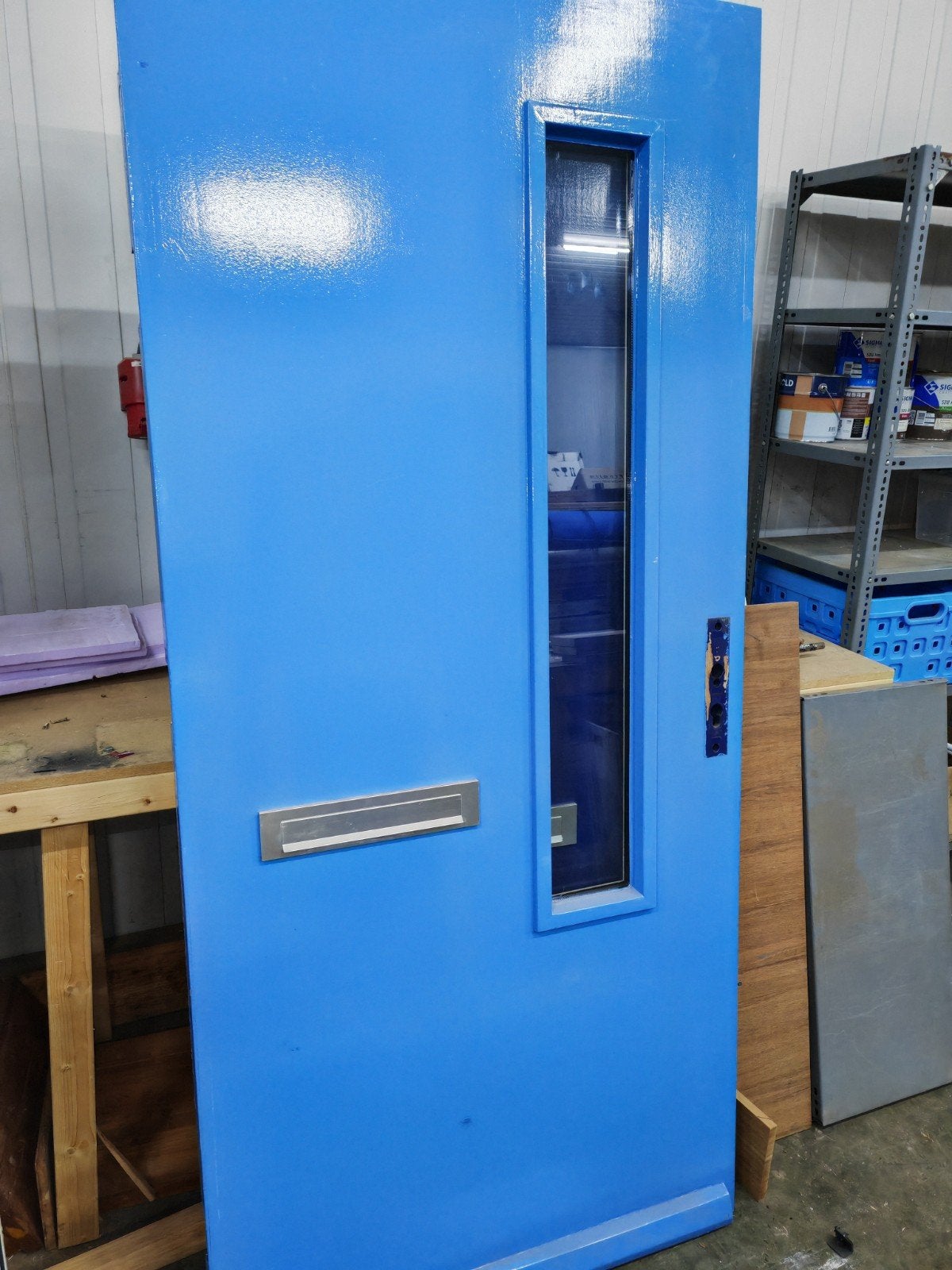 Blauwe Voordeur met Glas en Brievenbus - Gebruikt, Doe-het-zelf en Verbouw, Deuren en Horren, Gebruikt, 80 tot 100 cm, Ophalen of Verzenden