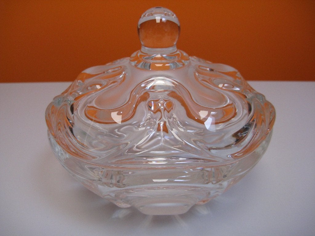 vintage kristallen bonbonnière van helder en frosted glas, Antiek en Kunst, Antiek | Glas en Kristal, Ophalen of Verzenden