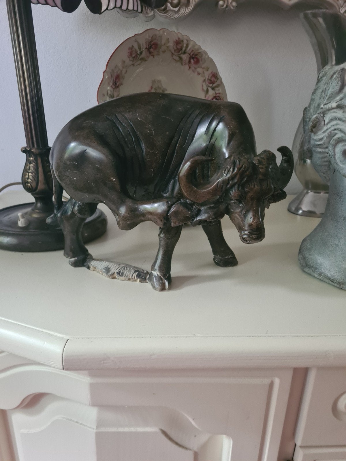 Vintage bronzen buffel beeld - Afrikaanse kunst, Ophalen of Verzenden, 20 - 50 cm, Beeld, Bruin