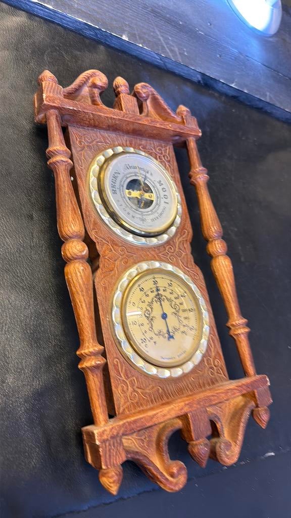 Antieke Barometer en Thermometer - Tissot Houten Weerstation, Ophalen, Gebruikt, Kringloop, Weerstation