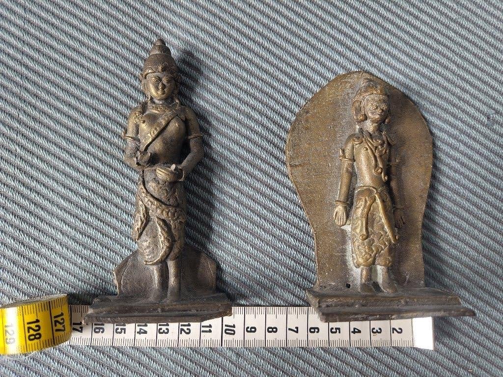2 beeldjes hindi of boeddhisme (brons of koper), Ophalen of Verzenden, Zo goed als nieuw, Religie