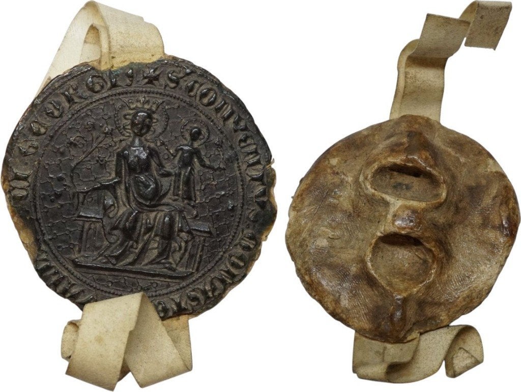 Middeleeuws zegel abdij Salzinnes Val-Saint-Georges Namen, Ophalen of Verzenden, Overige materialen, Buitenland
