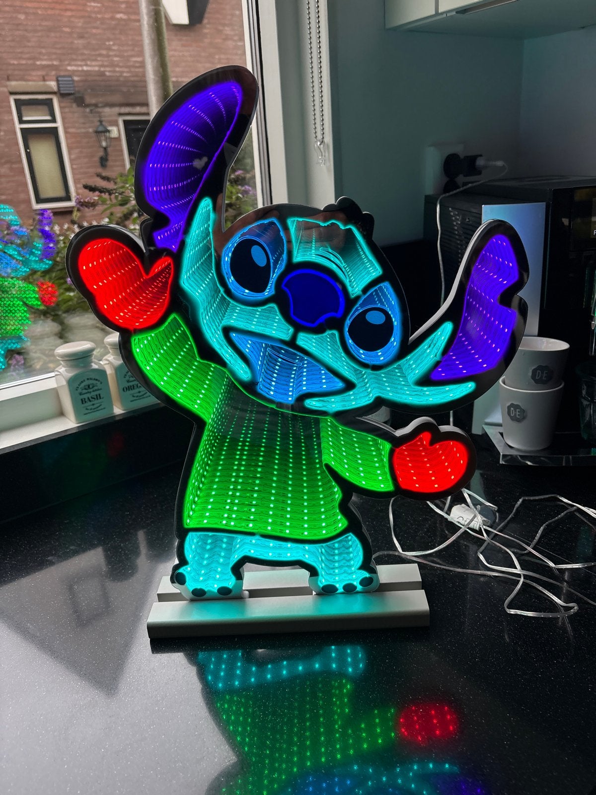 Disney Stitch Infinity Mirror LED Lamp - Uniek Decoratie, Ophalen, Meerkleurig, Kunststof, Zo goed als nieuw