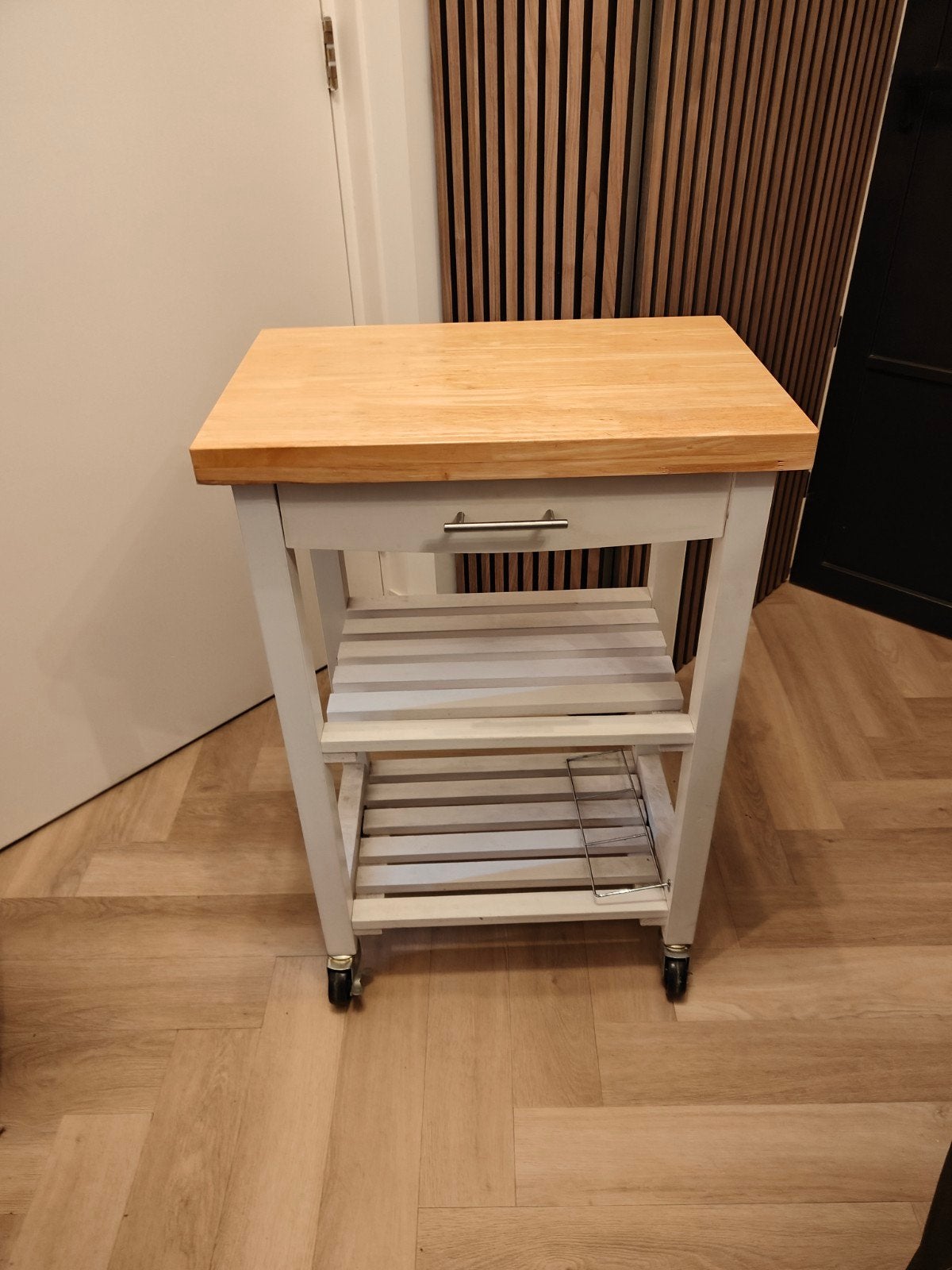 Keukentrolley met houten blad en lade, Ophalen, Gebruikt, Hout, Keukentrolley