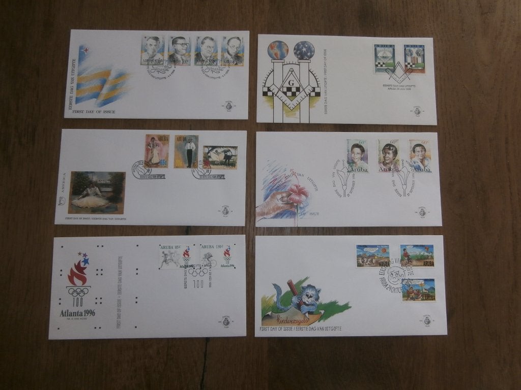 jaargang fdc's aruba  1996, Verzenden, Gestempeld