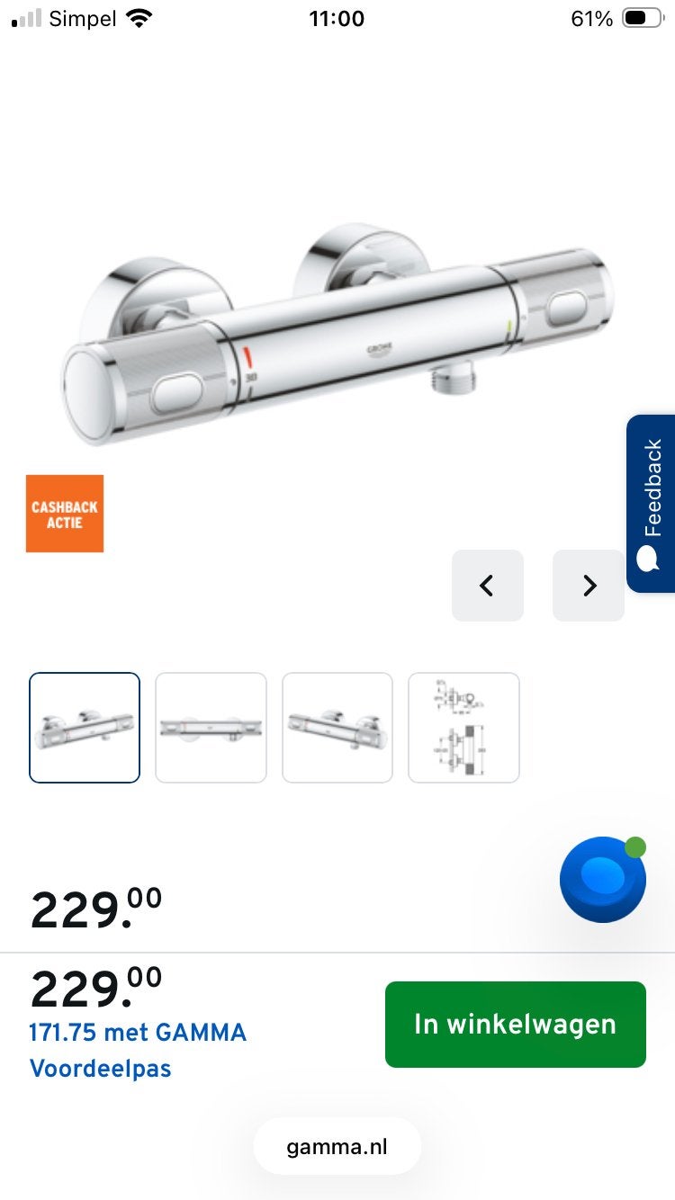 Grohe thermostatische douchekraan precision feel chroom 12cm, Doe-het-zelf en Verbouw, Sanitair, Ophalen of Verzenden, Zo goed als nieuw