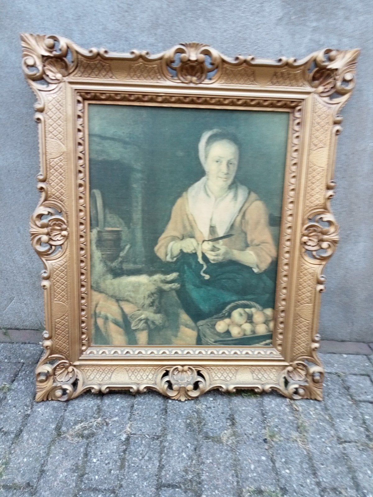 Oud Hollands schilderij: Vrouw schilt aardappelen, Ophalen