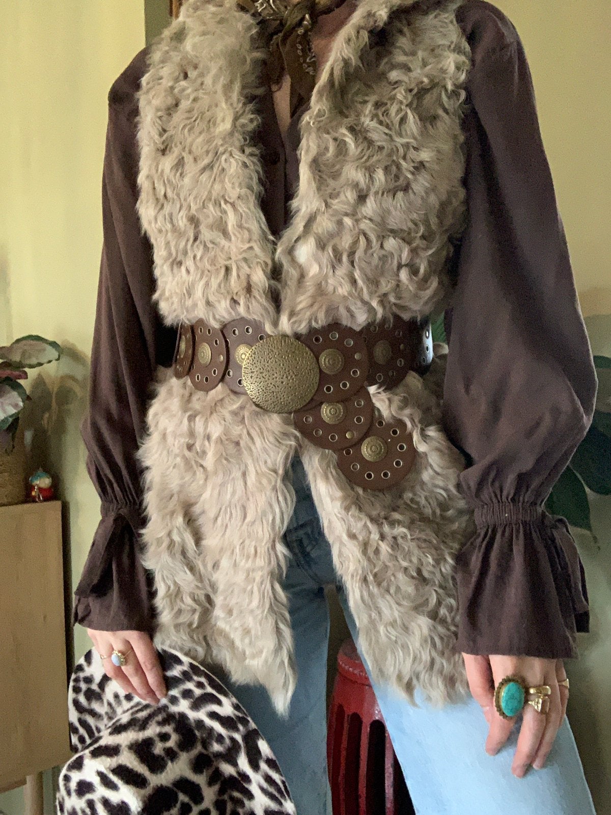 Vintage schapenvacht gilet M L, Maat 38/40 (M), -, Beige, -