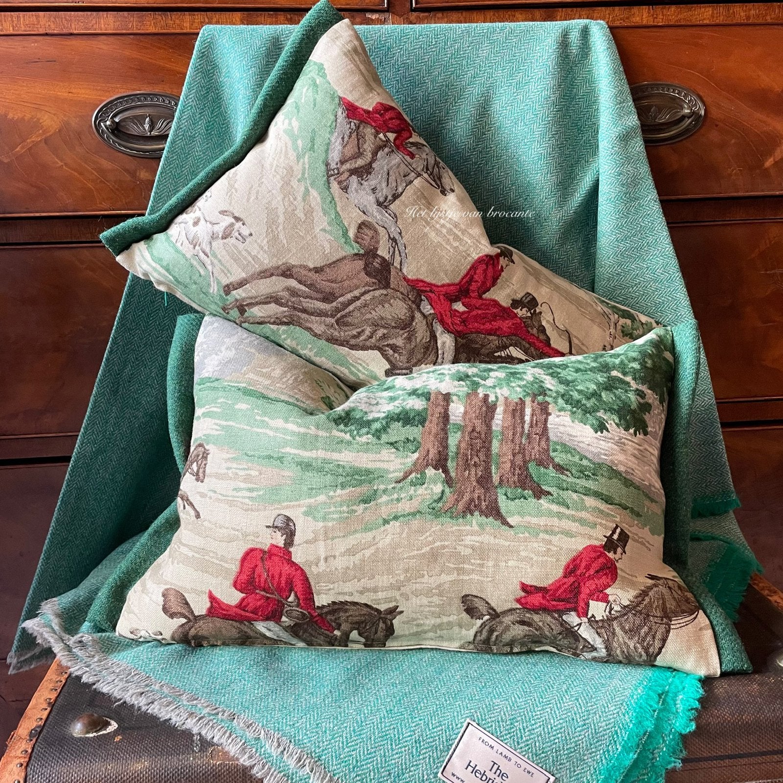 Handgemaakte jacht kussen set Arthur Sanderson Tally Ho, Westdijk 41 3241 GT Middelharnis, Overige kleuren, Info@lijstjevanbrocante.nl