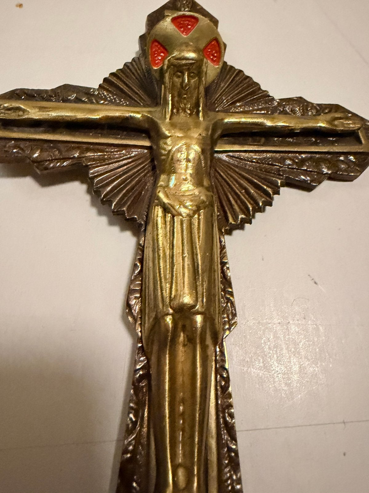 Vintage1920 French Art Deco Brass and Bronze Wall Crucifix., Ophalen of Verzenden