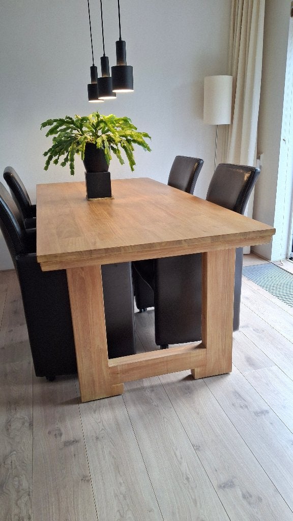 eettafel  massief teak hout met 4 stoelen, Ophalen, Gebruikt, Teakhout, 200 cm of meer