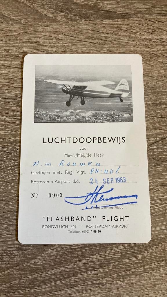 Oude ansichtkaart Luchtdoopbewijs 1963 Rotterdam Fairchild, Verzamelen, Luchtvaart en Vliegtuigspotten, Ophalen of Verzenden, Zo goed als nieuw