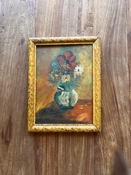 Vintage stilleven met bloemen in lijst, Ophalen, Paneel, Stilleven, Olieverf