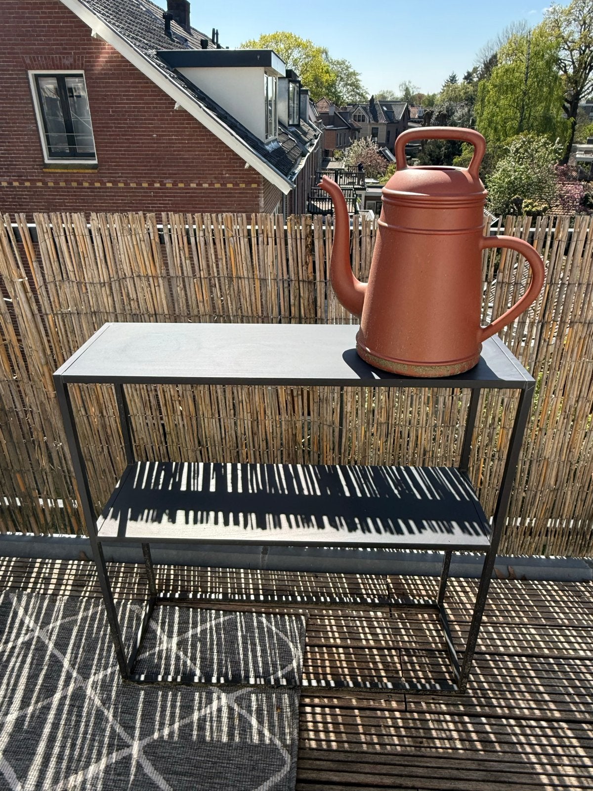 Zwart metalen sidetable / plantentafel (26x80x80 cm), Huis en Inrichting, Tafels | Sidetables, Ophalen, Gebruikt, 50 tot 100 cm