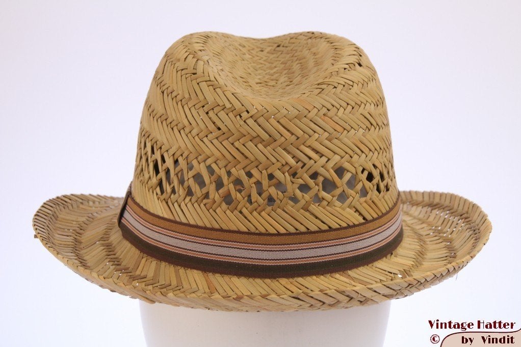 Kleine Gleufhoed stro bruin-beige band 53-55 nieuw unisex, 134 t/m 140, Hoed, Jongen of Meisje, Nieuw