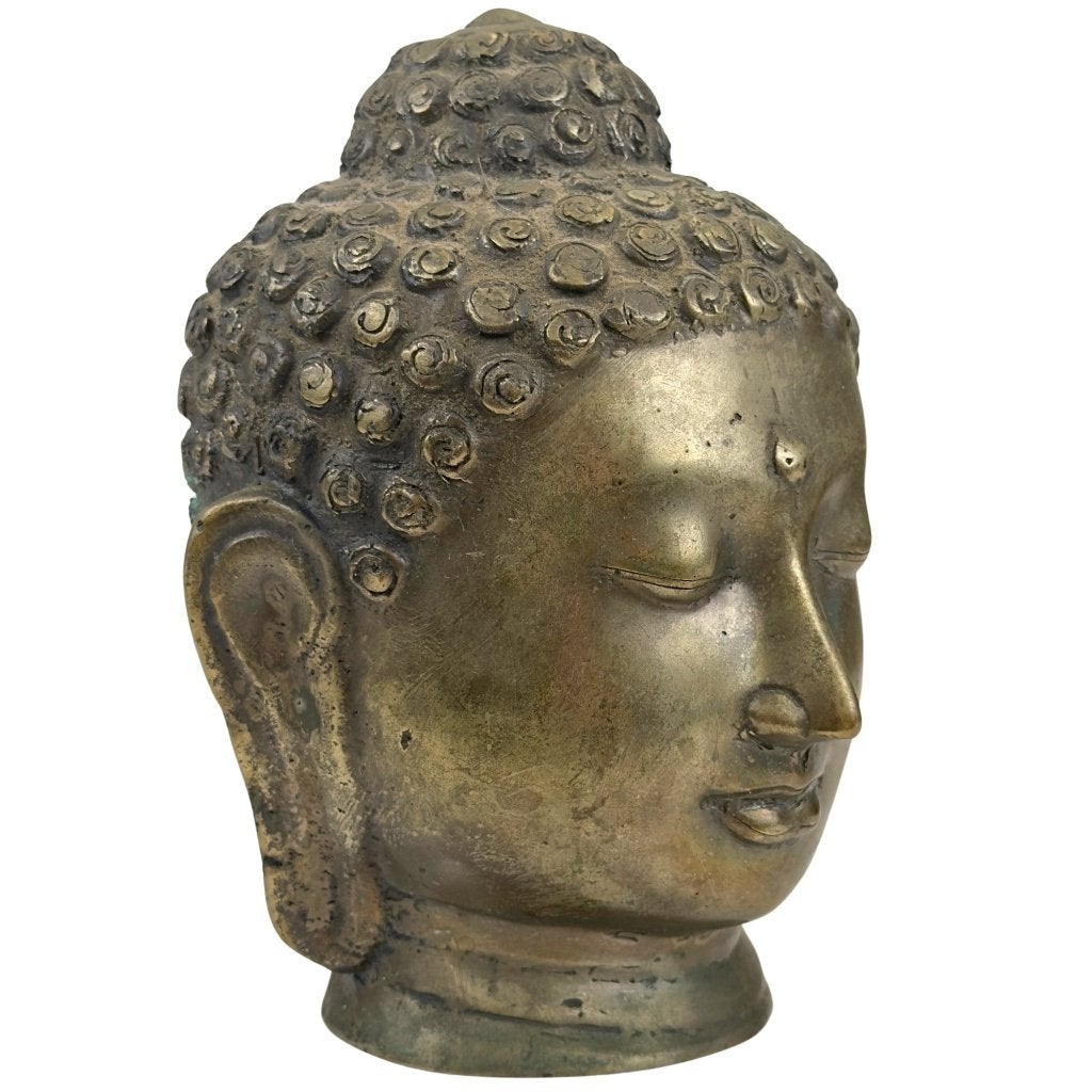 Boeddhahoofd – Thais brons – ca. 1900 – 18 cm, Antiek en Kunst, Overige herkomsten, Ophalen of Verzenden, Beeld, Brons