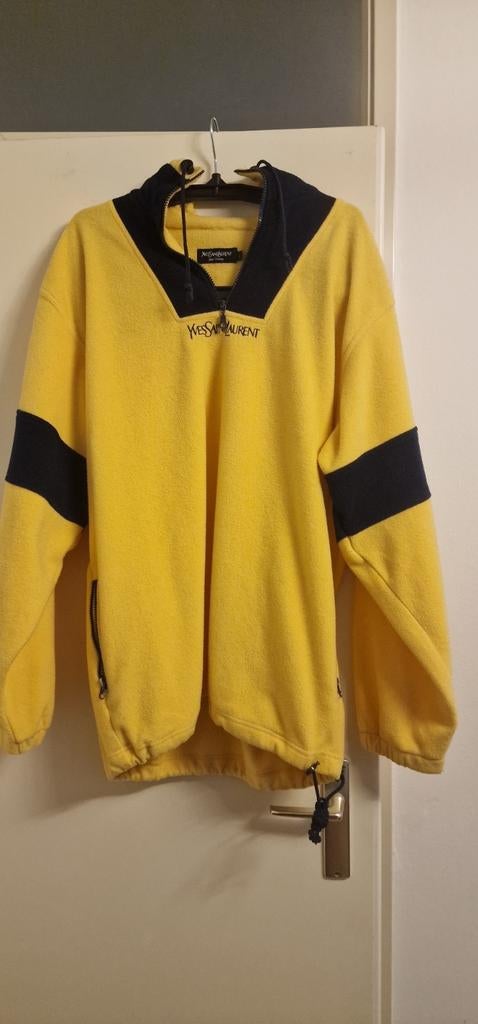 Vintage YSL Sport Homme Fleece Trui Maat L, Maat 52/54 (L), Yves Saint Laurent, Geel, Ophalen of Verzenden