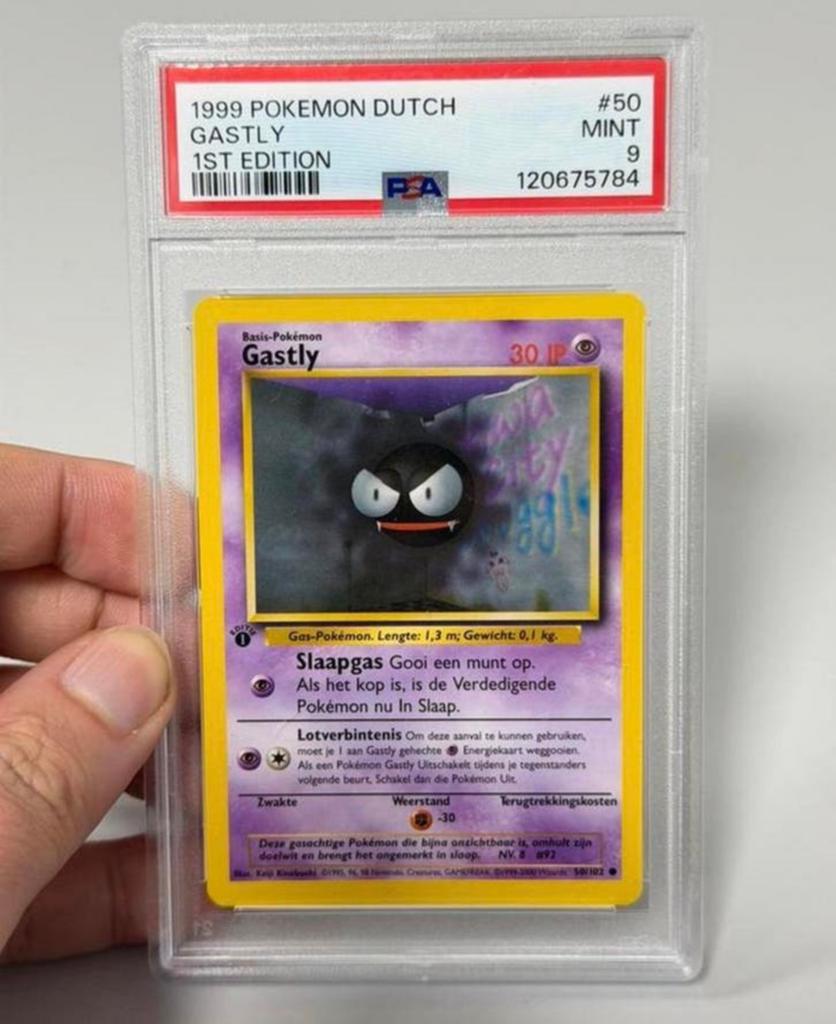 1999 POKEMON DUTCH #50 GASTLY First 1ST EDITION kaart psa-9, Hobby en Vrije tijd, Verzamelkaartspellen | Pokémon, Ophalen of Verzenden