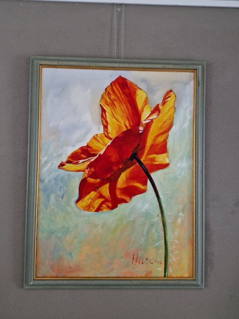 Schilderij olieverf papaver klaproos, Doek, Aquarel, Origineel werk, Ophalen