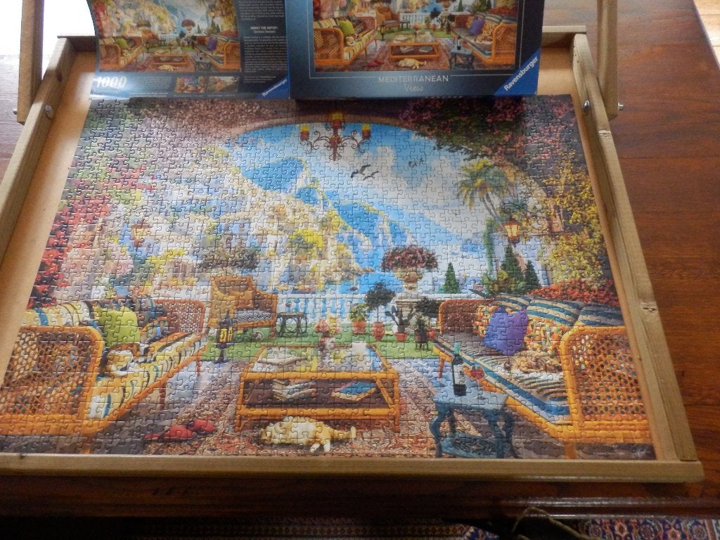 Ravensburger puzzel Mediterranean Terrace 1000 stukken., Hobby en Vrije tijd, Denksport en Puzzels, Ophalen of Verzenden, 500 t/m 1500 stukjes