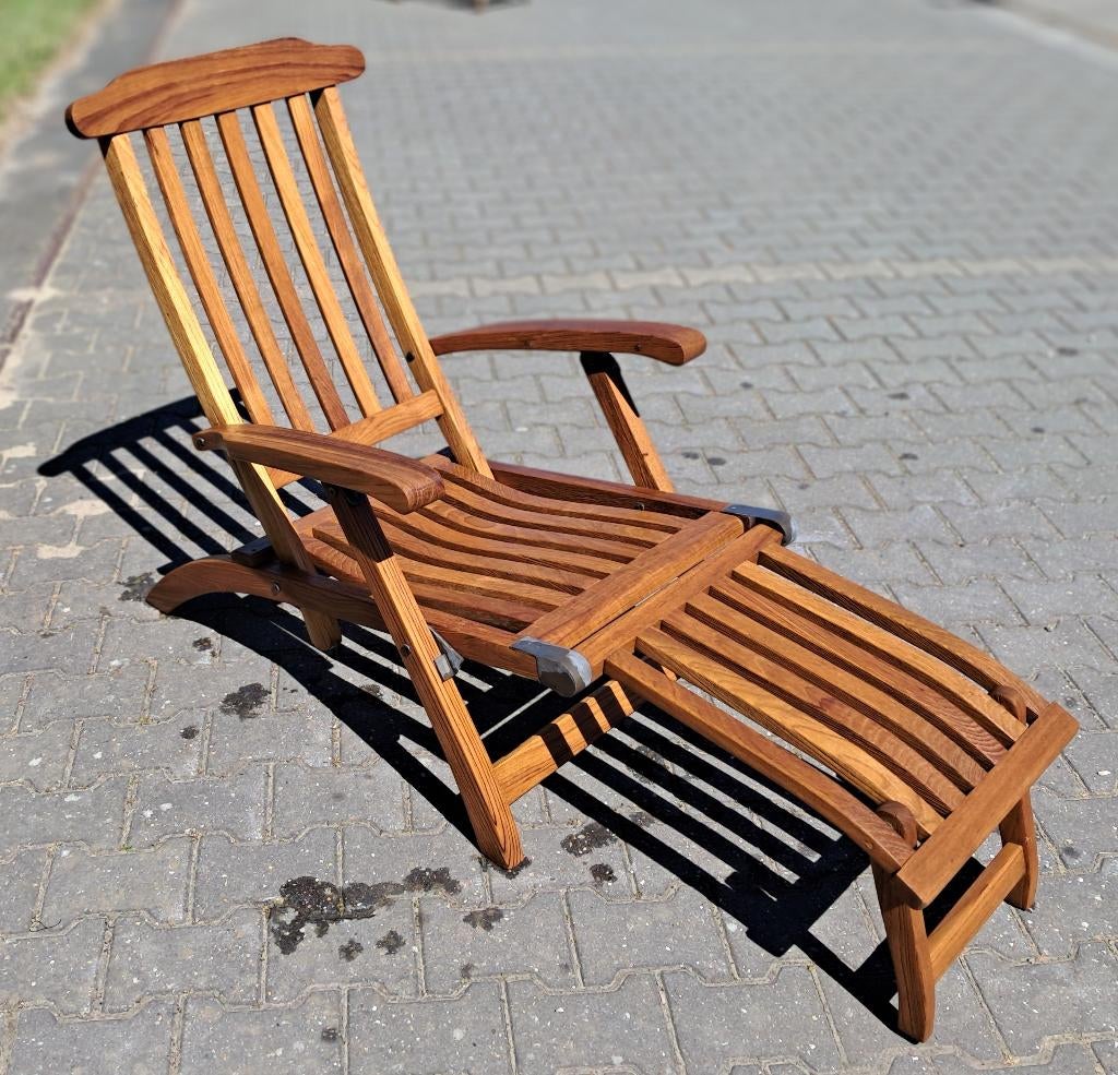 Teak & Garden Victoria deckchair/ligstoel, inklapbaar, Ophalen, Gebruikt, Teakhout, Verstelbaar