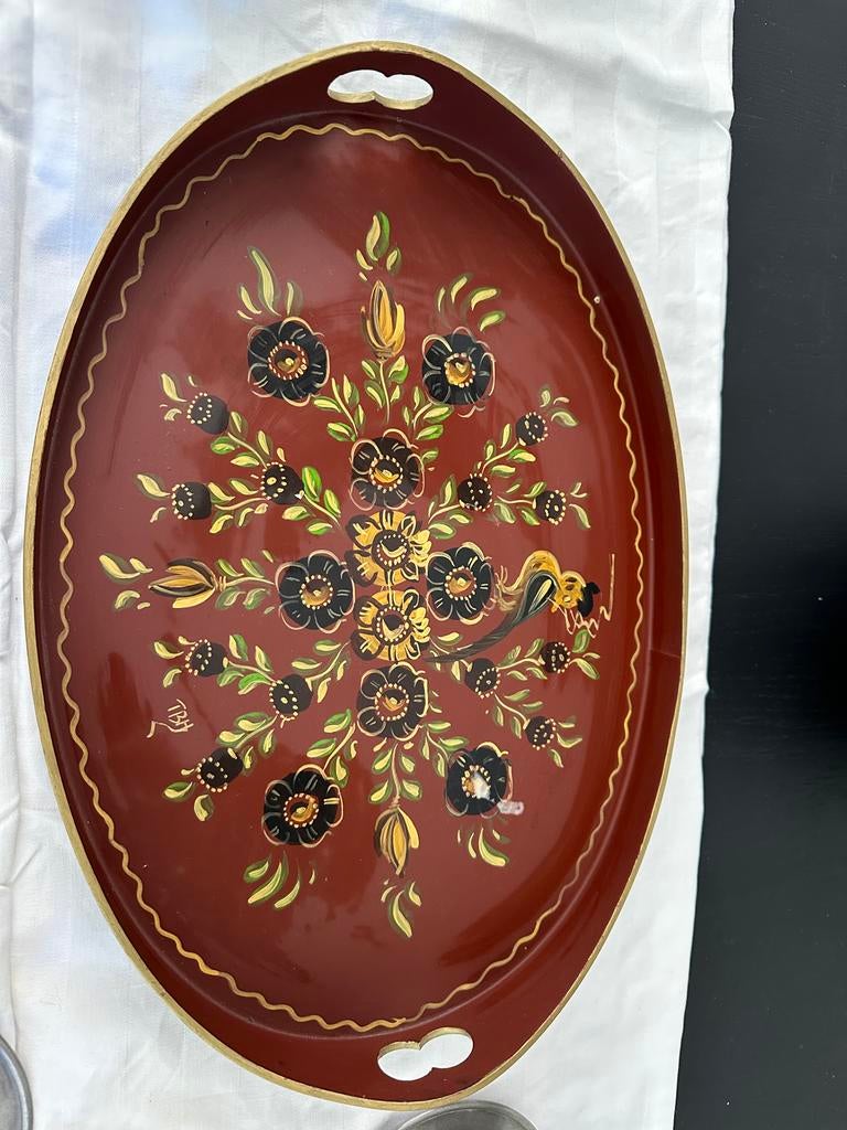 Vintage Hindelooper Schilderwerk Dienblad met Bloemen, Ophalen of Verzenden