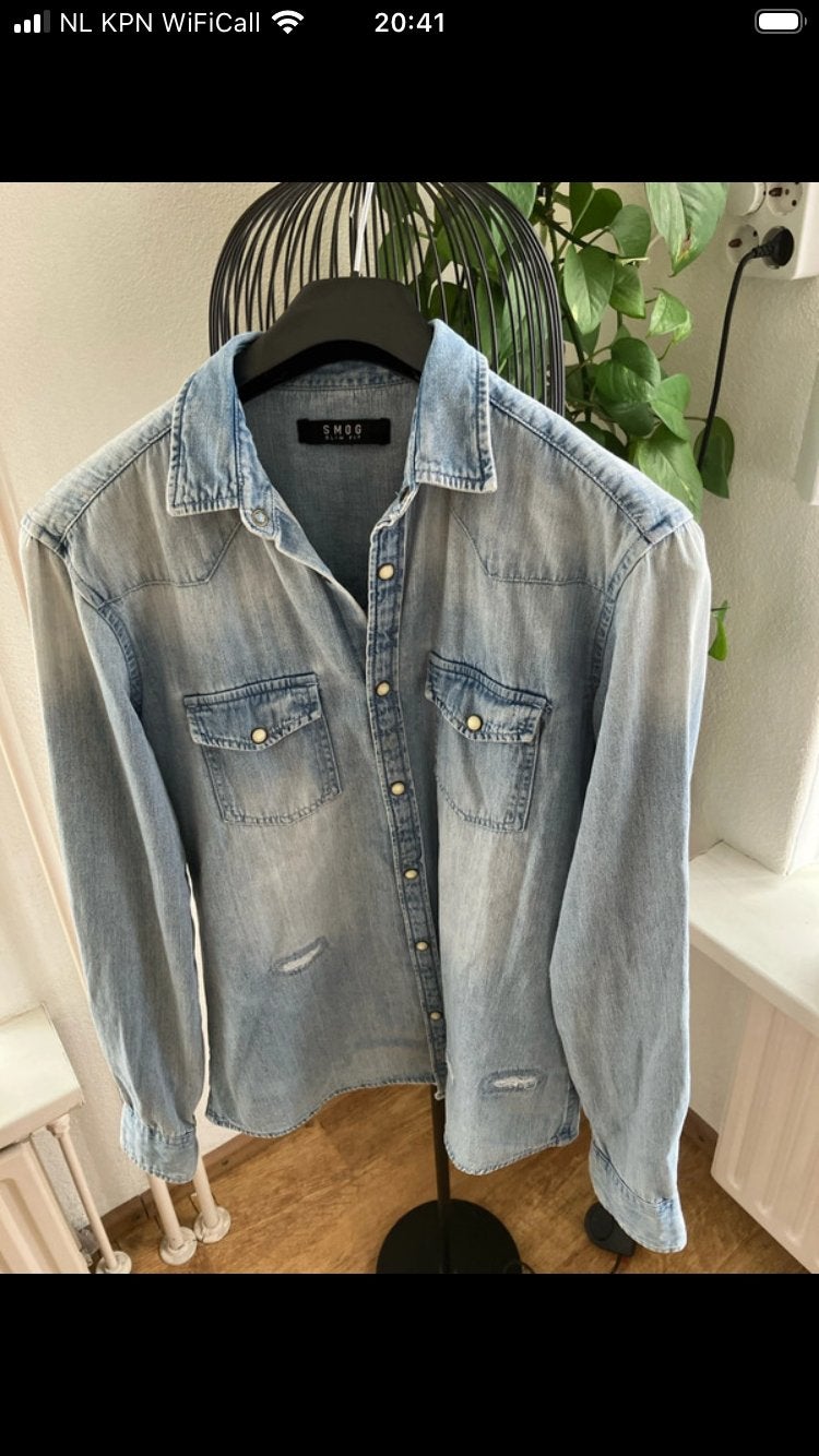 SMOG Slim Fit spijkerblouse - Maat M, Ophalen of Verzenden, Gedragen, Blauw, Halswijdte 39/40 (M)