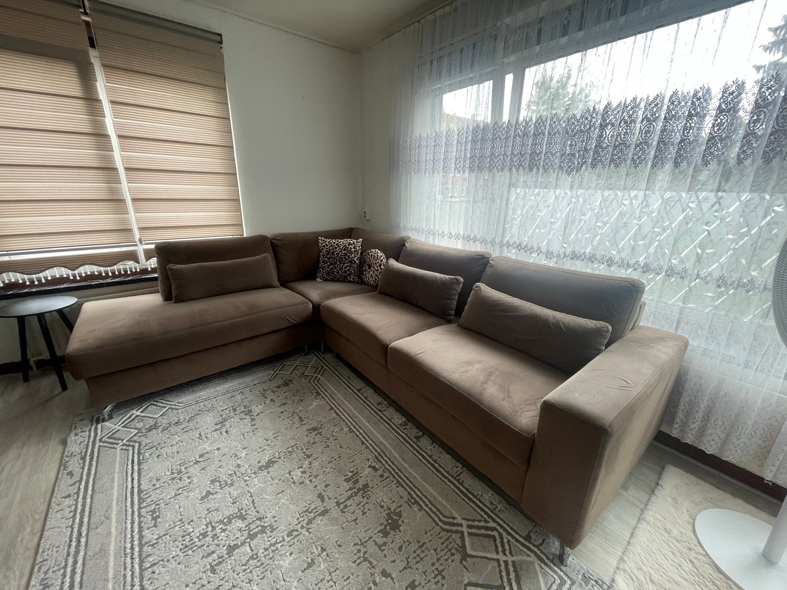 Comfortabele Hoekbank - Bruin Stof, Huis en Inrichting, 250 tot 300 cm, Gebruikt, 100 tot 125 cm, Hoekbank