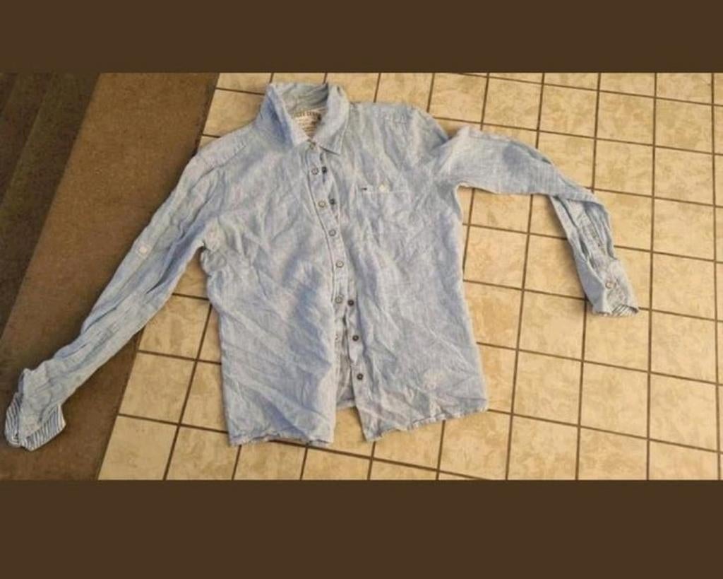 Tommy hilfiger lichtblauw gestreept overhemd medium M, Ophalen of Verzenden, Zo goed als nieuw, Zwart
