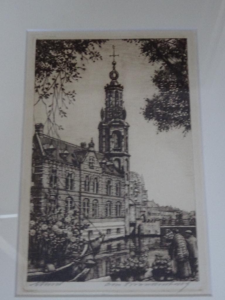 Cornelis Brandenburg - Amsterdam - Munt, Antiek en Kunst, Ingelijst, Ets, Stadsgezicht, Ophalen of Verzenden