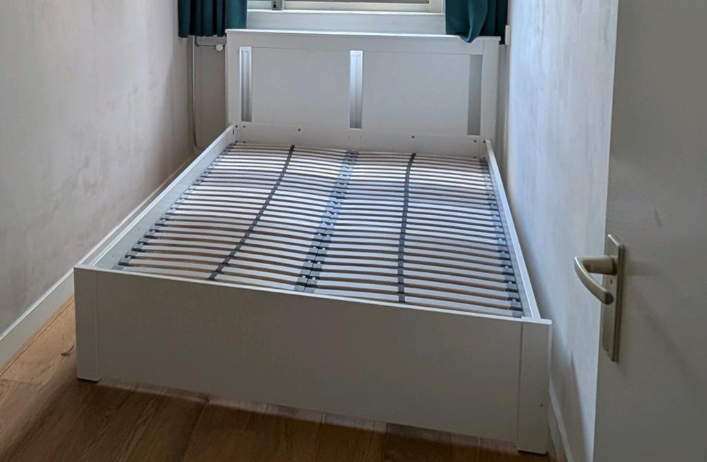 IKEA Songesand bedframe wit 140x200 cm, Ophalen, Modern, Scandinavisch, Wit, Tweepersoons