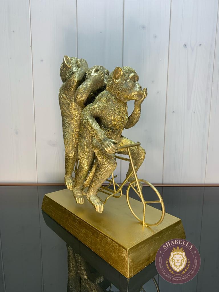 3 apen op een fiets - horen, zien en zwijgen - Shabella-deco, Shabella, Nieuw, Ophalen of Verzenden, Goud