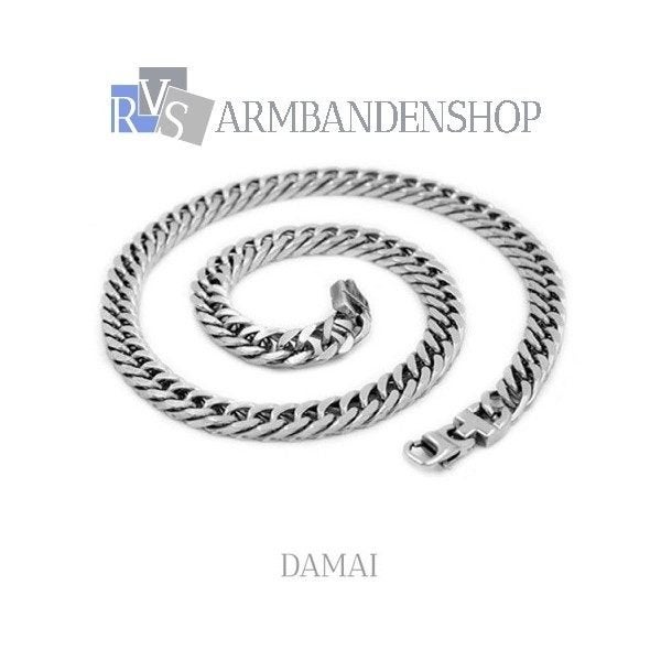 Rvs heren ketting "Damai". brede ketting zilver kleur, Verzenden, Nieuw, Zilver, Overige materialen