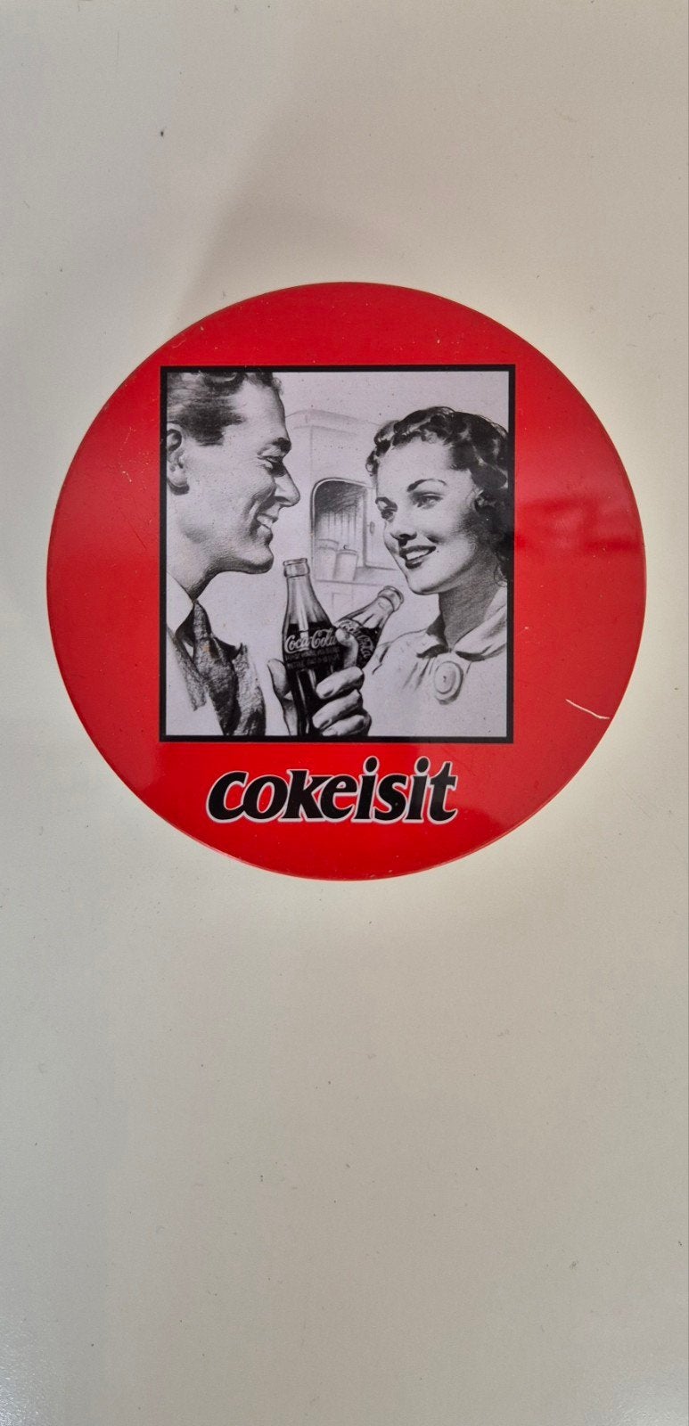 Vintage, blikken Coca-Cola onderzetters in opberg blikje, Verzamelen, Ophalen of Verzenden, Zo goed als nieuw, Gebruiksvoorwerp