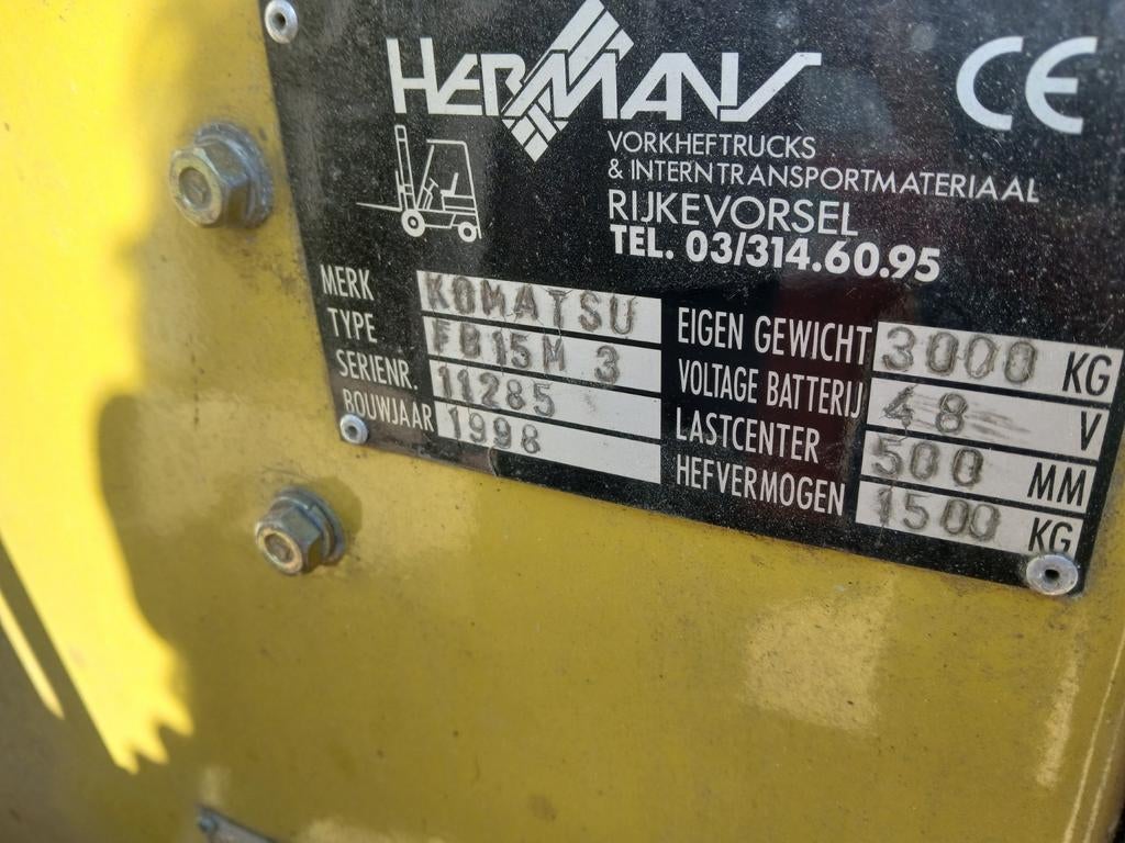 komatsu elektrische heftruck FB15 M3 ,3 wielen €3950, Ophalen, 7396 BH, Komatsu, Heftruck