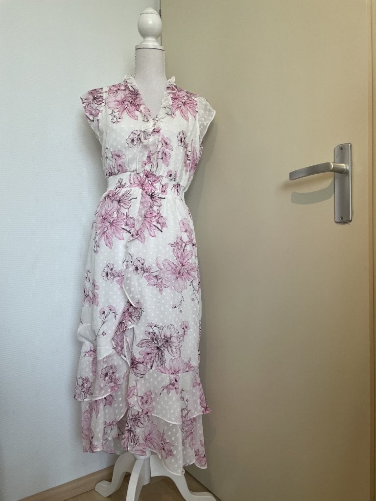 Roze bloem jurk Haver, Kleding | Dames, Jurken, Nieuw, Maat 36 (S), Roze, Onder de knie, Ophalen of Verzenden