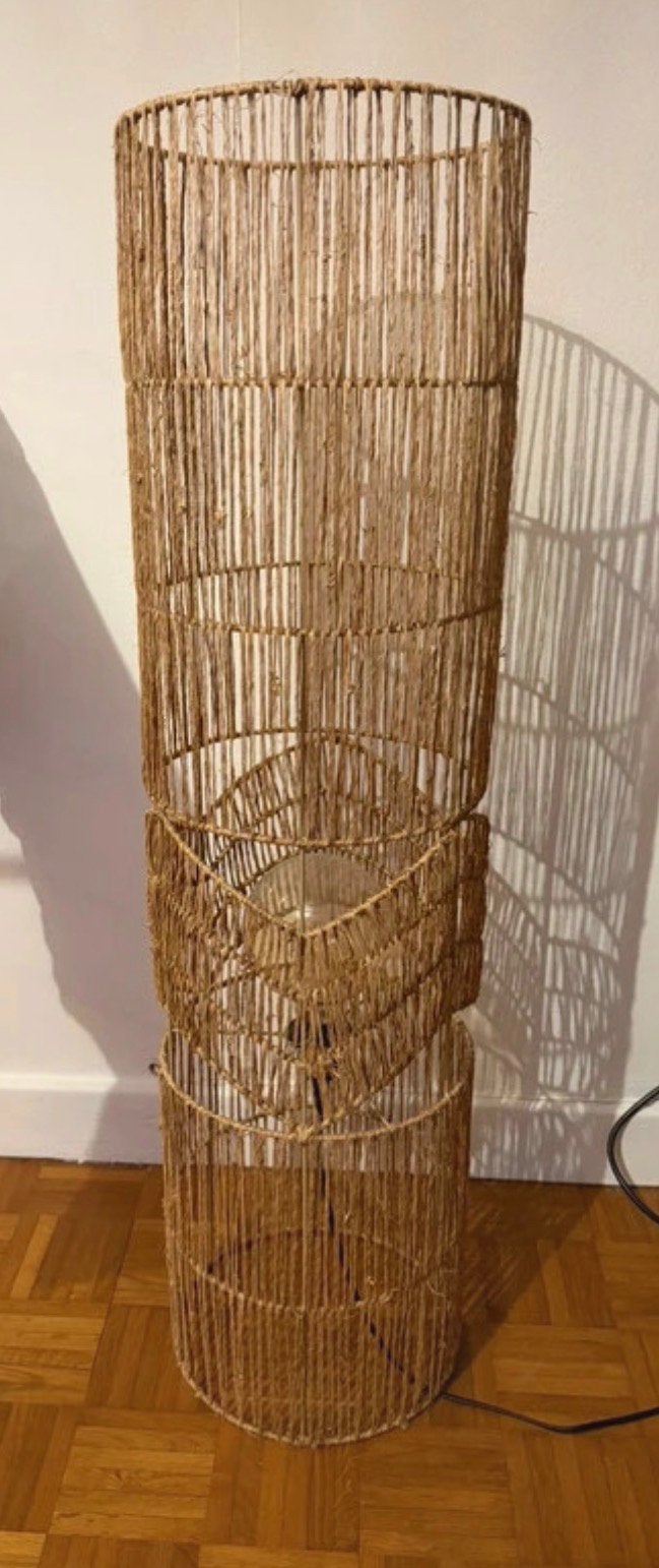 Prachtige rotan vloer staande lamp, Ophalen, Natuurlijk materiaal, Vintage, Overige fittingen