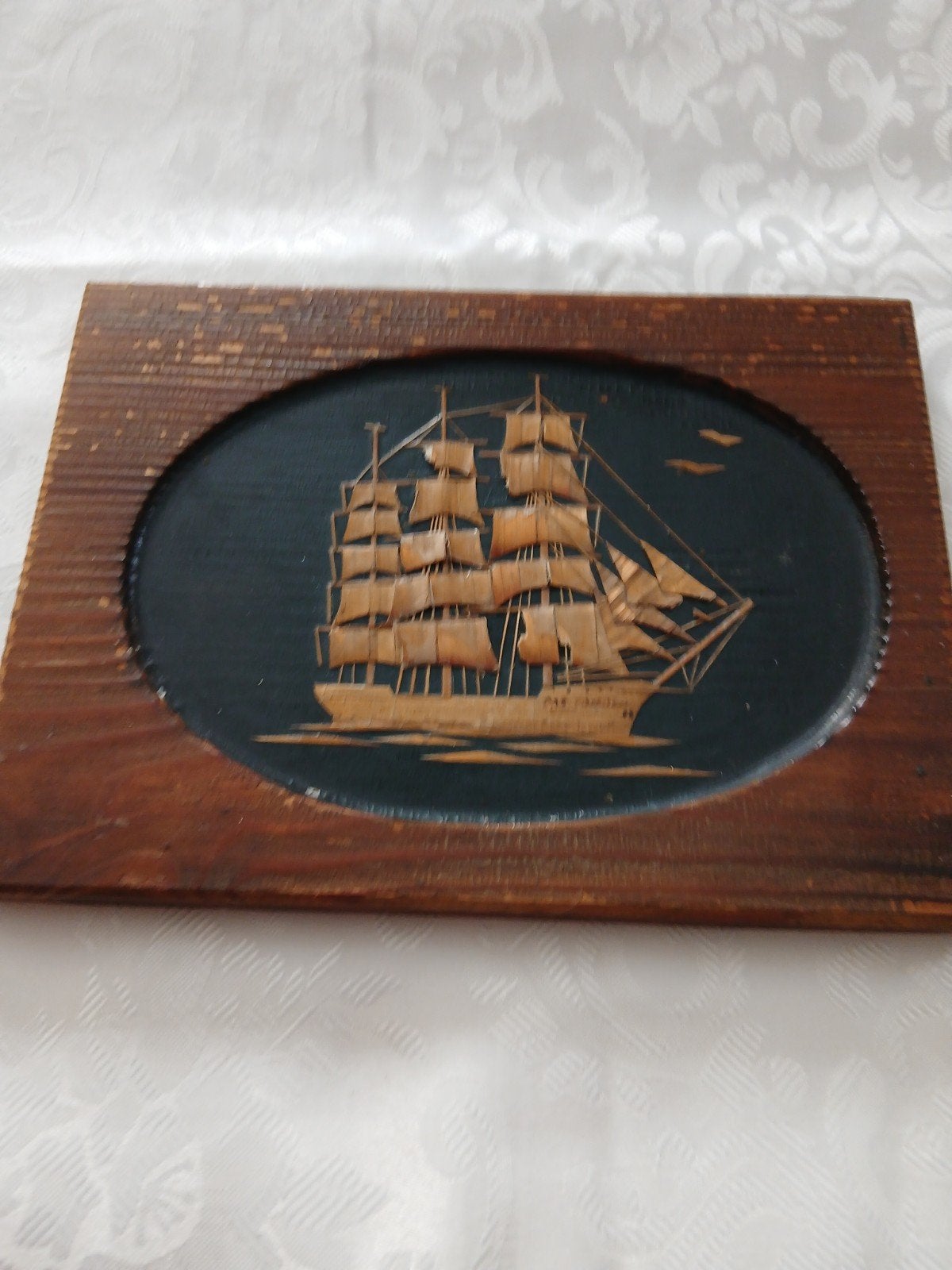 Vintage maritiem wandtableau met zeilschip, Ophalen of Verzenden