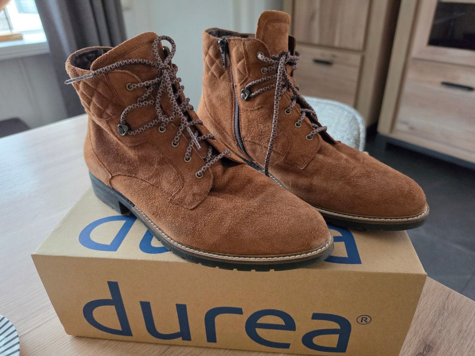 Durea nieuwe veterboots met rits - Maat 7.5 Wijdte K, Durea, Bruin, Lage of Enkellaarzen, Nieuw