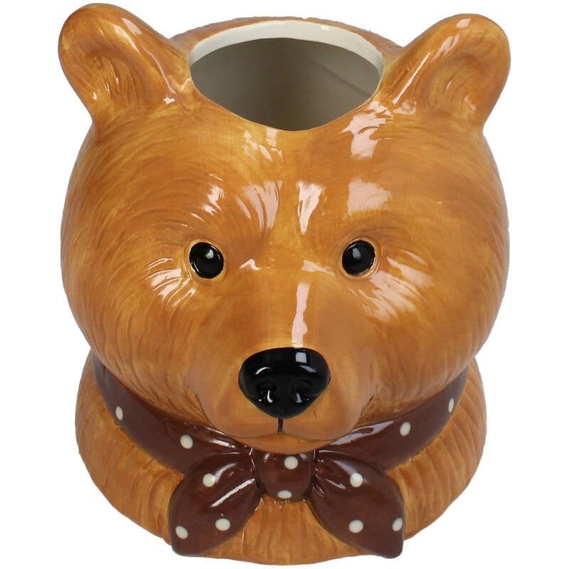 Leuke Bloempot Beer Dolomiet Bruin 16x14x15.8cm, Tuin en Terras, Ophalen of Verzenden, Overige vormen, Aardewerk, Binnen