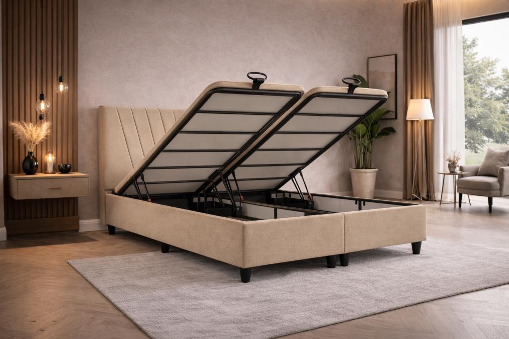 Boxspring Sun 2 persoons 140 x 200 Zandkleur, Ophalen, Beige, Zouavenstraat 6 denbosch (let op geen bezoek adres), 140 cm