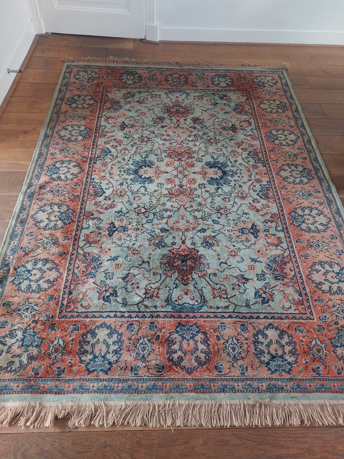 Dutchbone Bid vloerkleed 170x240 cm groen met oranje, Ophalen