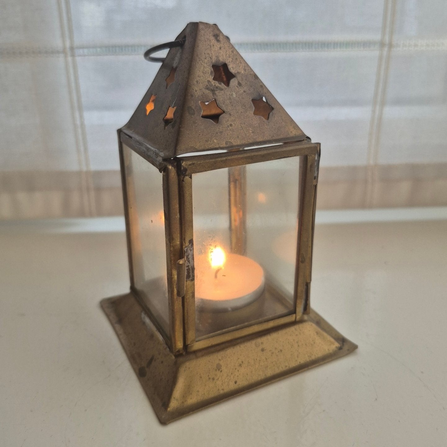 Vintage metalen windlichtje, Ophalen of Verzenden, Zo goed als nieuw, Metaal, Kandelaar